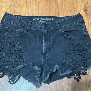 American Eagle Outfitters Black Jean Shorts with Lace Detail